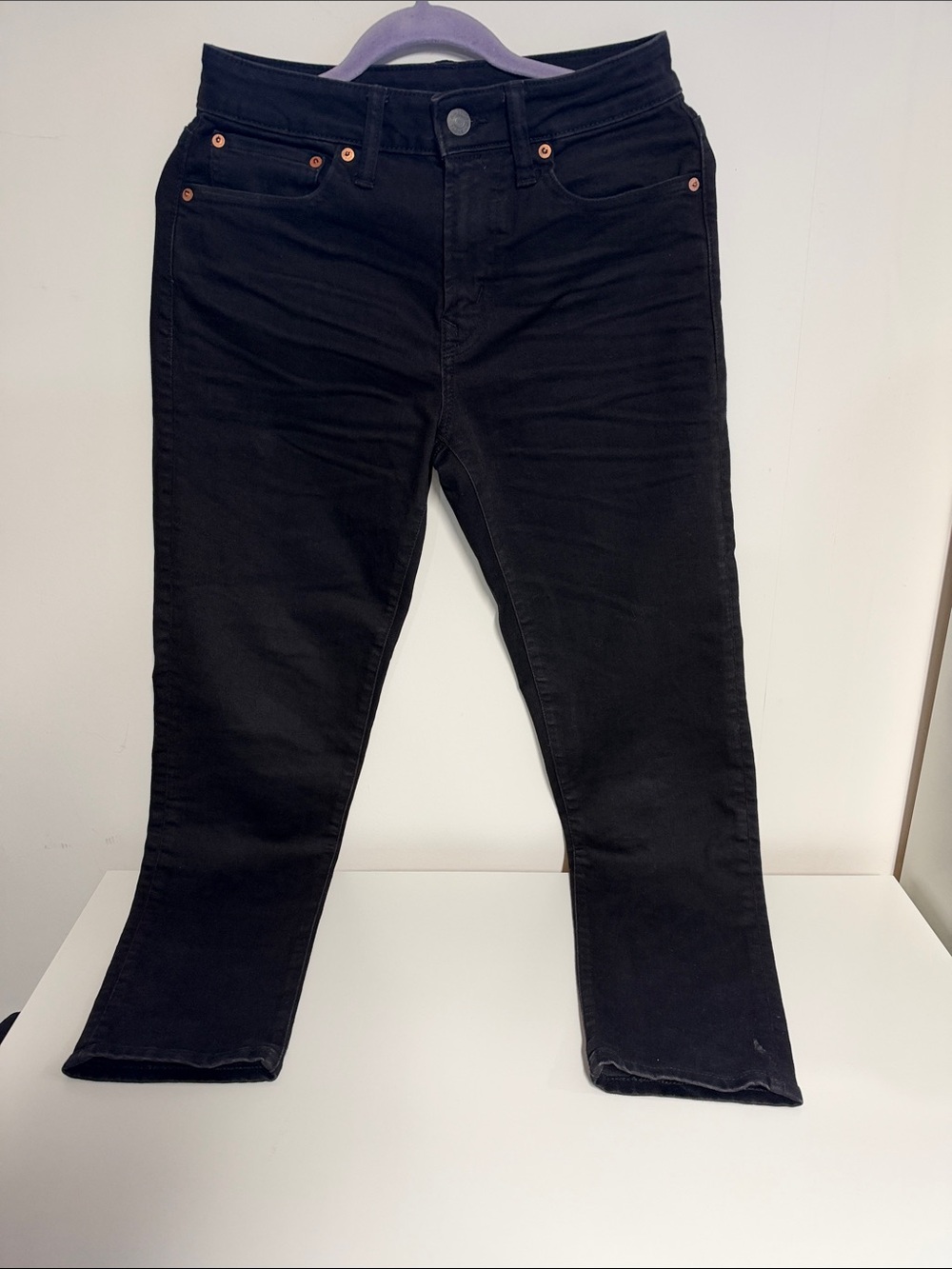 American Eagle Outfitters Men's Black Slim Jeans with Copper Rivets